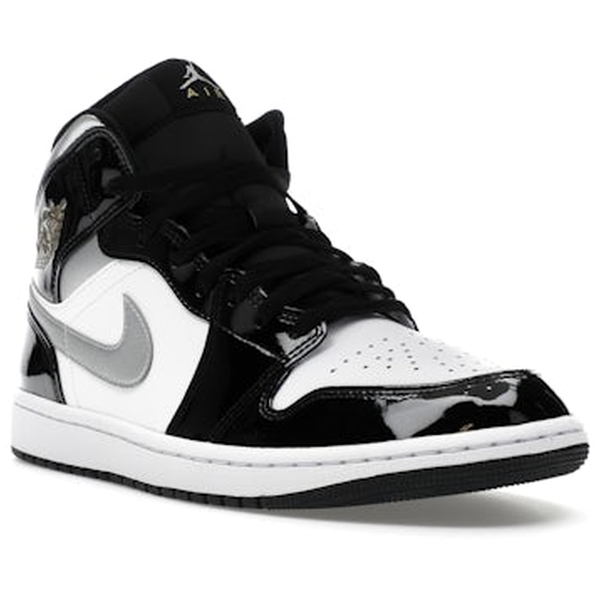 Miniatyrbild av Air Jordan 1 Mid Patent Black Silver Metallic Gold 2